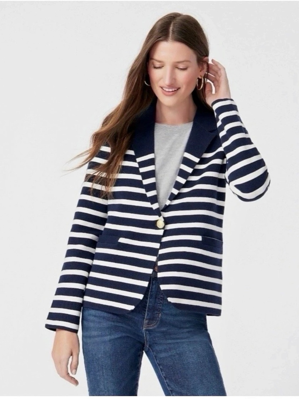 J.Crew Merriweather Stripe Knit Blazer Blue & White Small like new retails $148